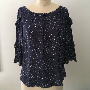 Anthropologie Maeve navy polka dot top blouse back buttons NWT size 2